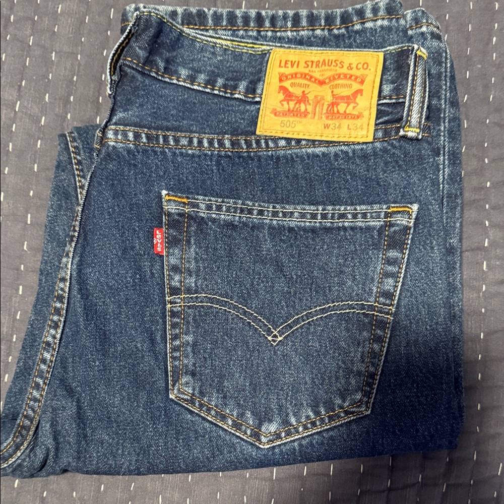 Levi's Dark Blue 505 Straight Jeans 34x34